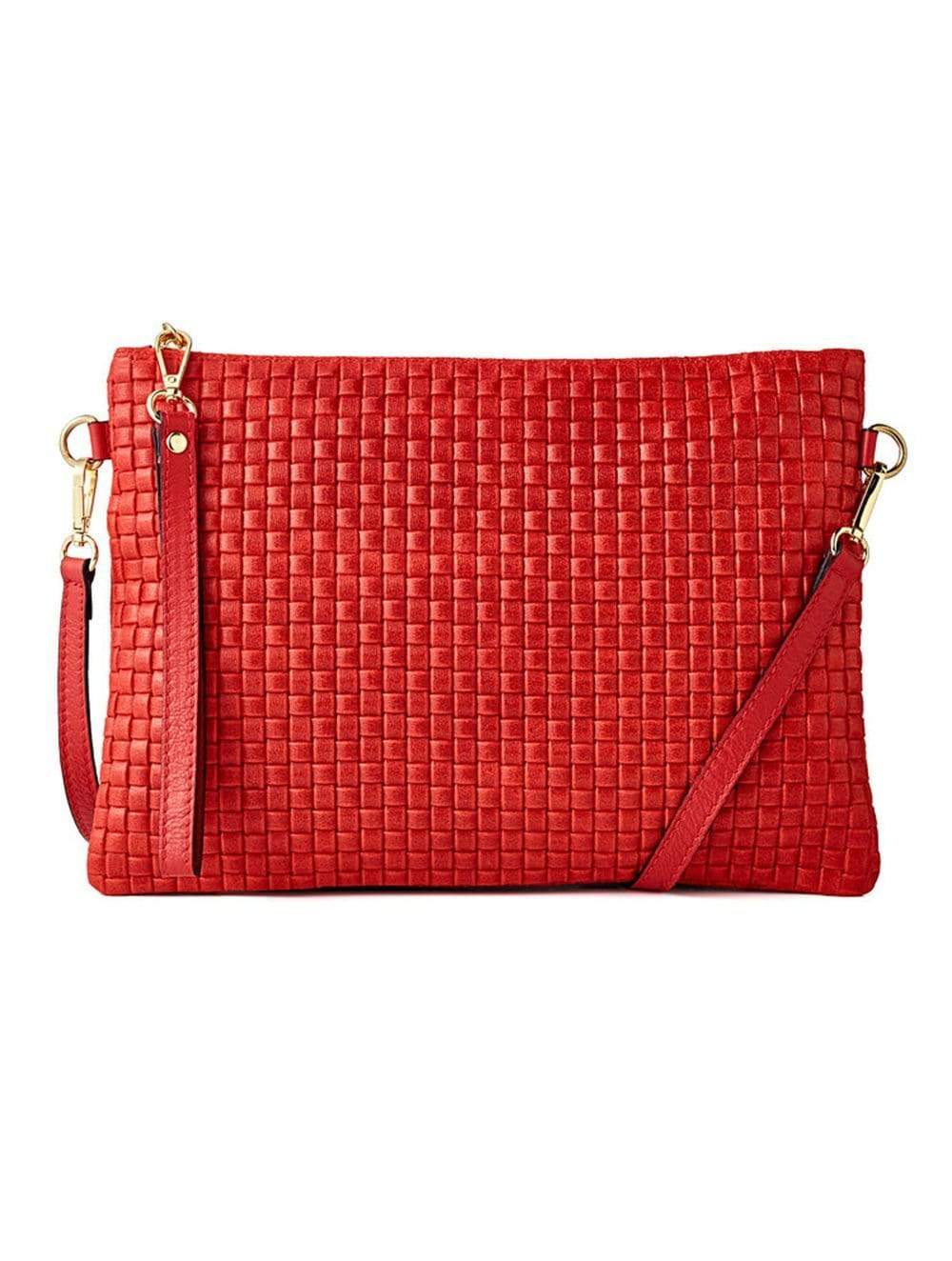 CROSS BODY RED CLUTCH ITALIAN WAFFLE LEATHER