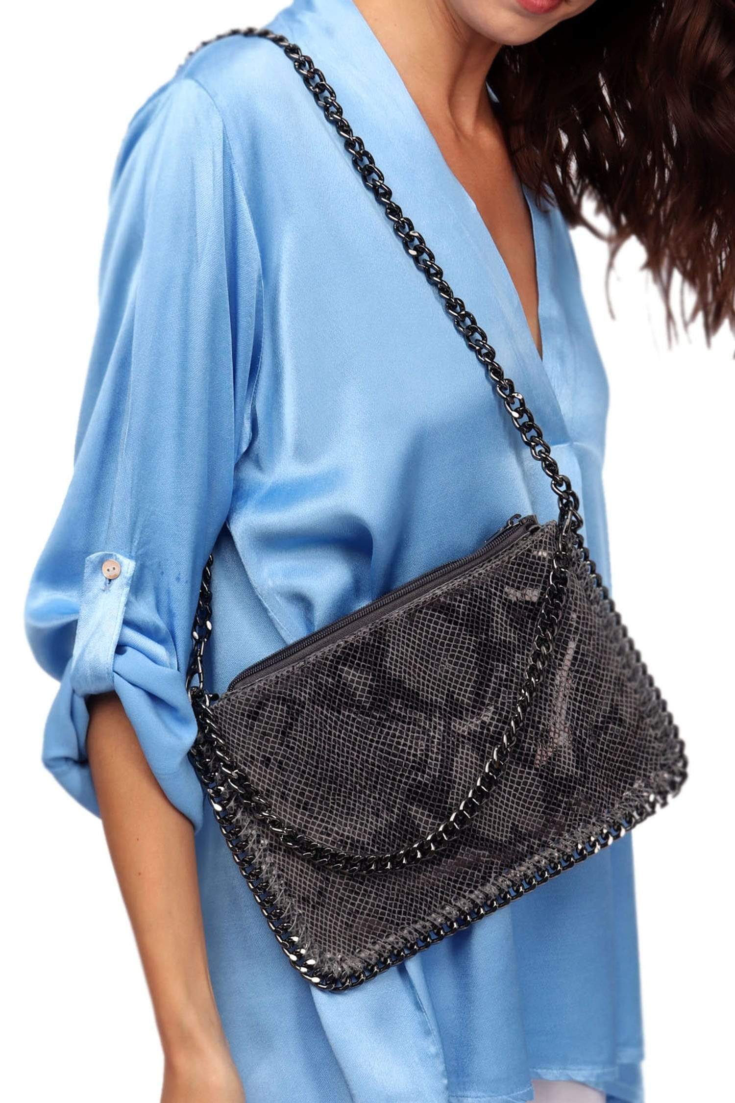 KENZI CHARCOAL CHAIN SHOULDER BAG