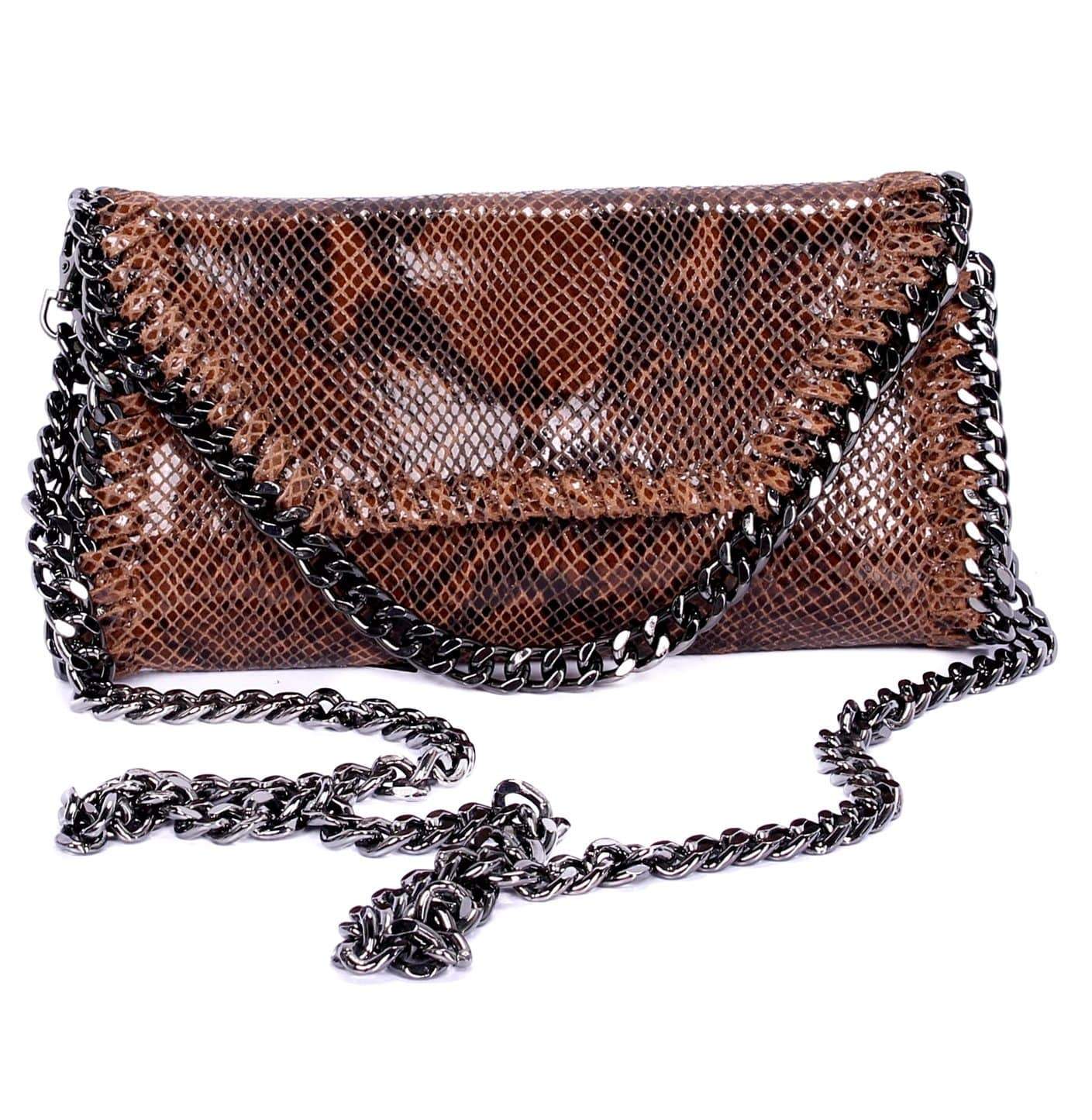 MANDY SNAKE COGNAC CHAIN SHOULDER BAG