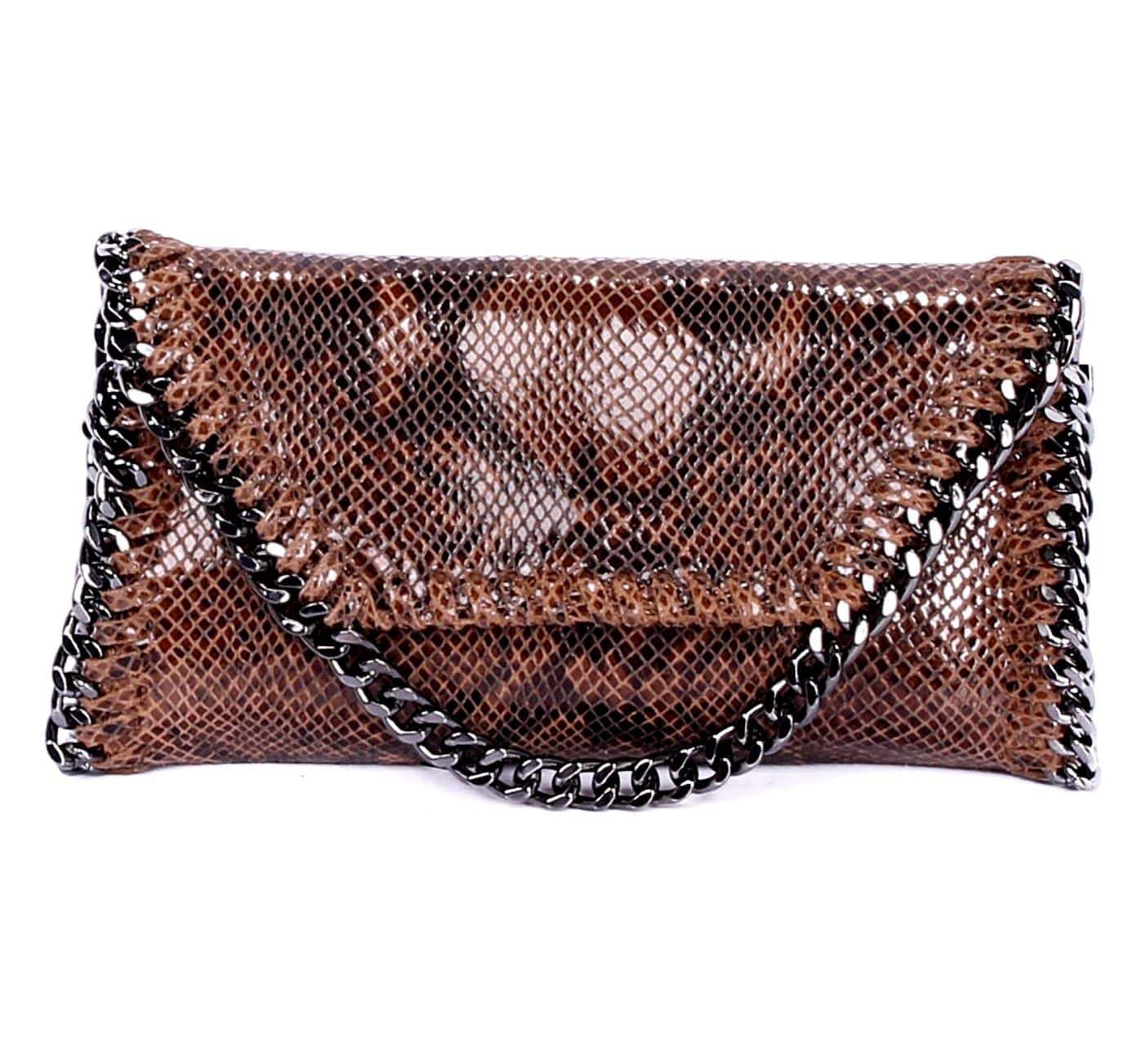 MANDY SNAKE COGNAC CHAIN SHOULDER BAG