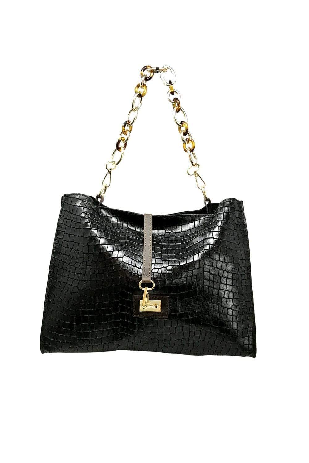 Sofia Chain Strap Purse I Sassy Black Emboss Chain Strap Shoulder Bag