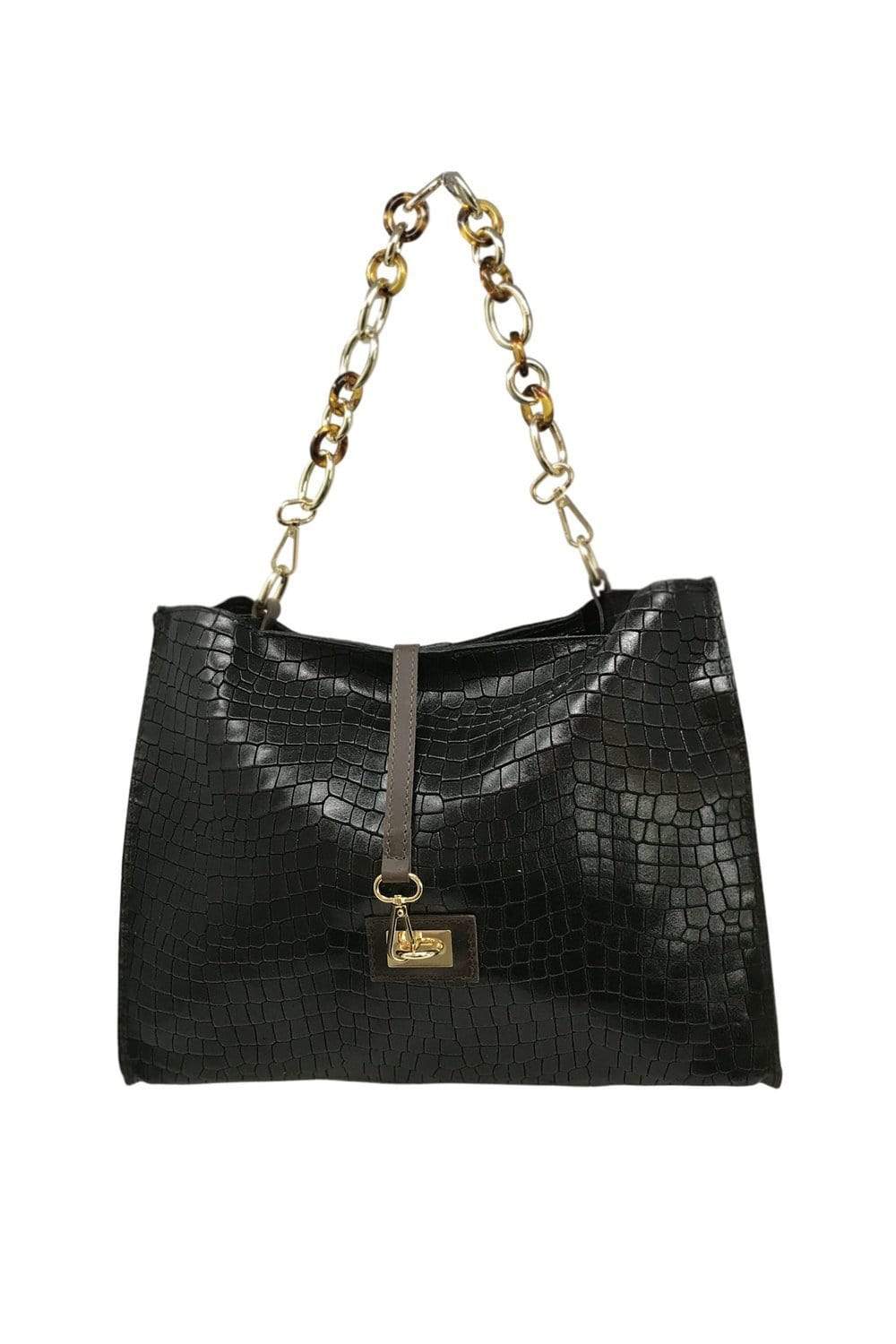 SASSY BLACK EMBOSS CHAIN STRAP SHOULDER BAG