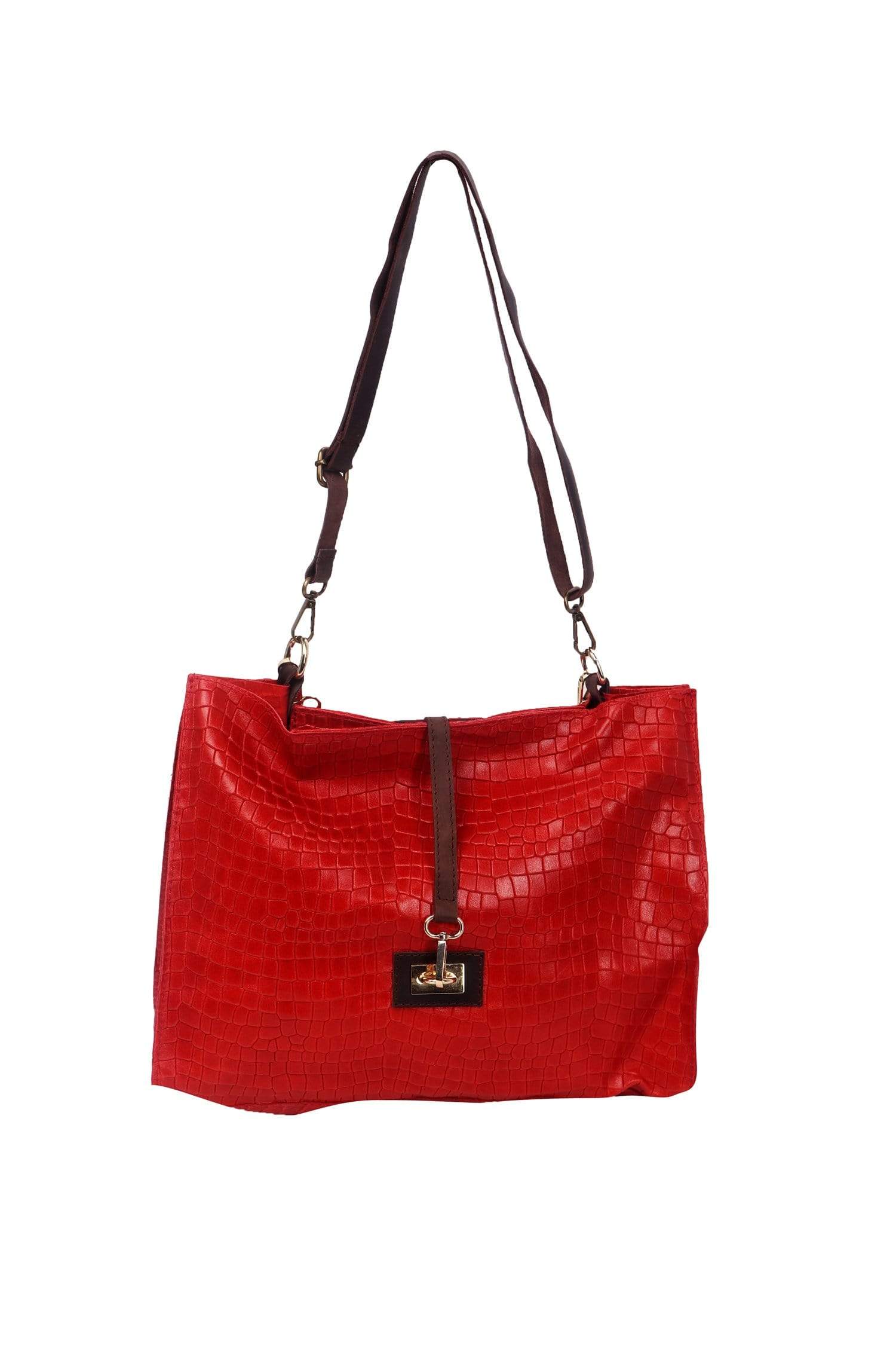 SASSY RED EMBOSS CHAIN STRAP SHOULDER BAG