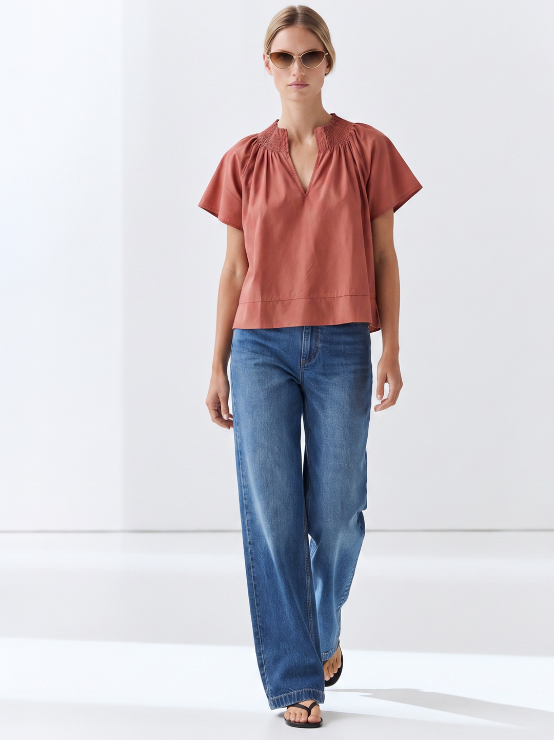 natalie cropped smocked neckline top