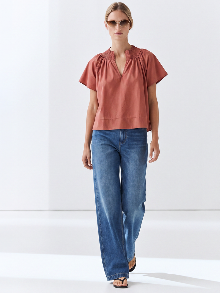 natalie cropped smocked neckline top