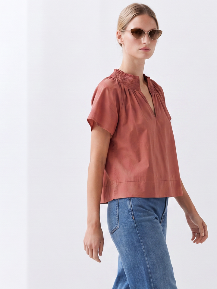 natalie cropped smocked neckline top