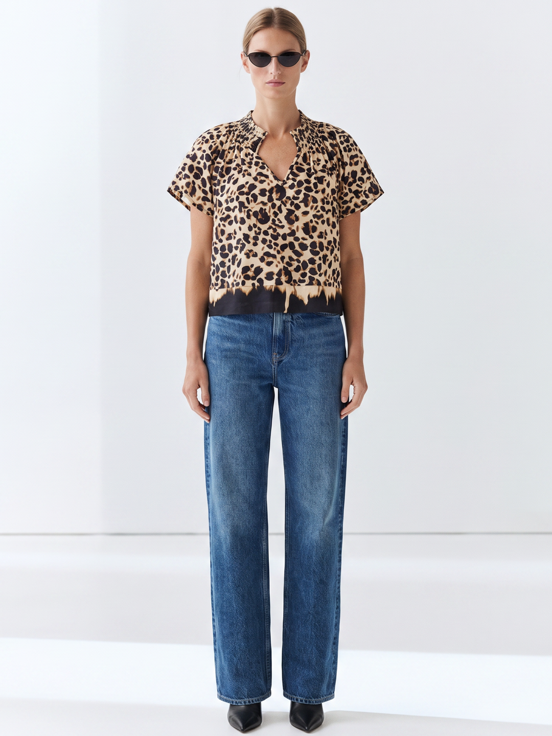 natalie cropped smocked neckline top