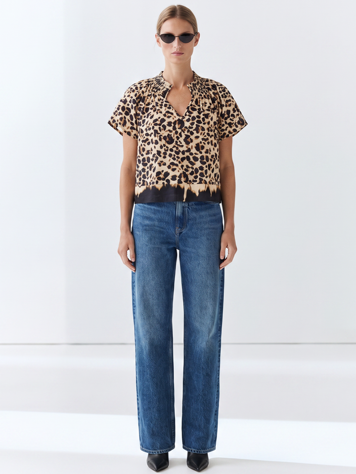 natalie cropped smocked neckline top