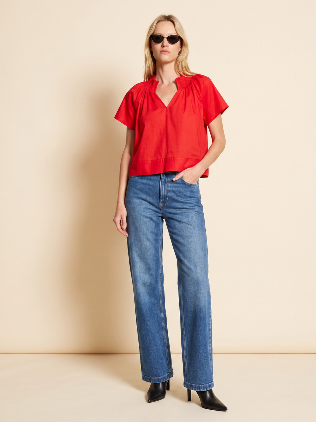 natalie cropped smocked neckline top