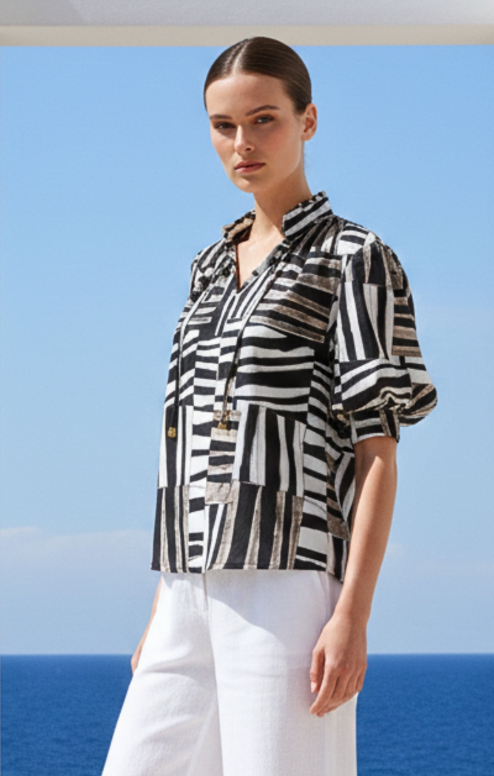 Elaine Bohemian Puff-Sleeve Blouse