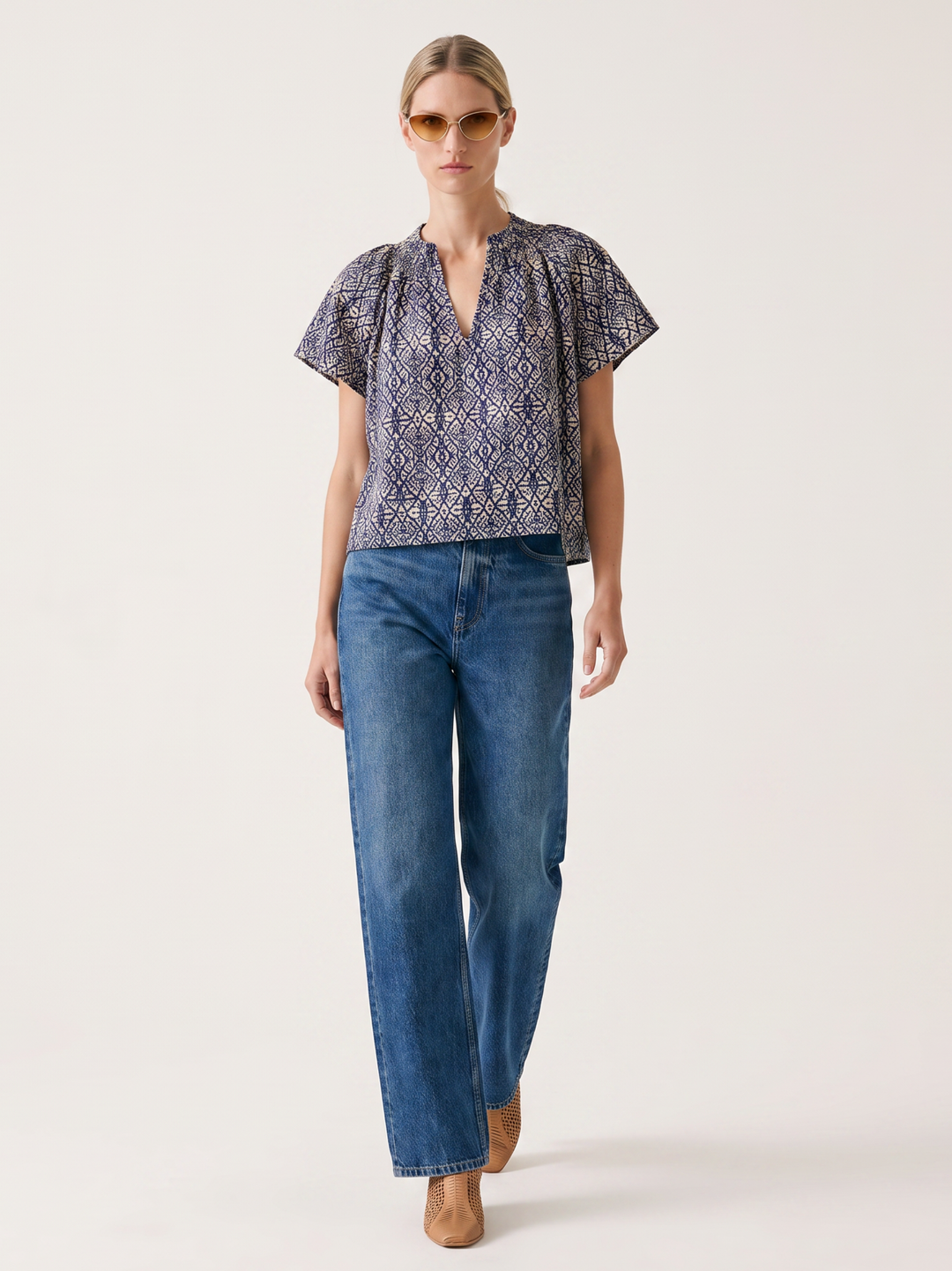 natalie cropped smocked neckline top