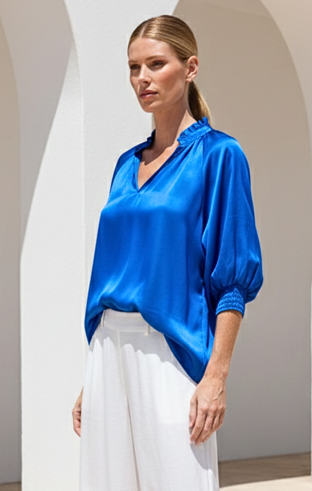 Andrea Satin V-Neck Blouse