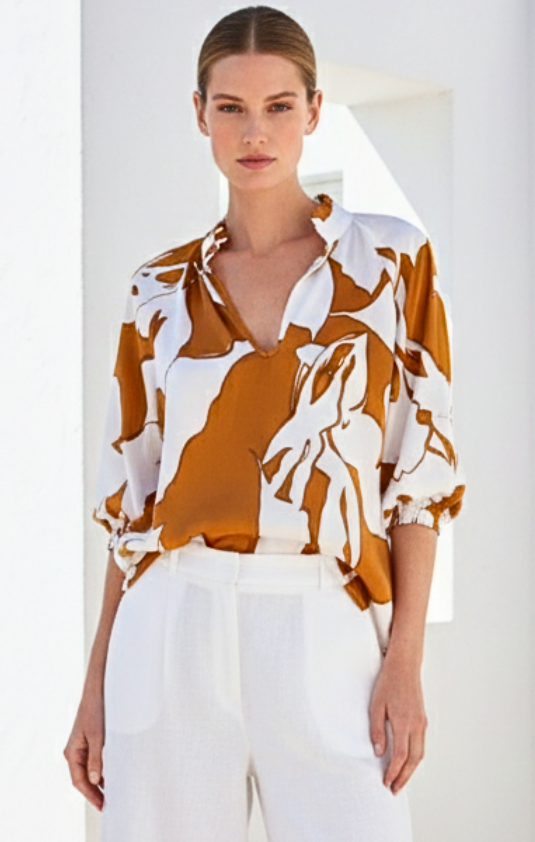 Andrea Satin V-Neck Blouse