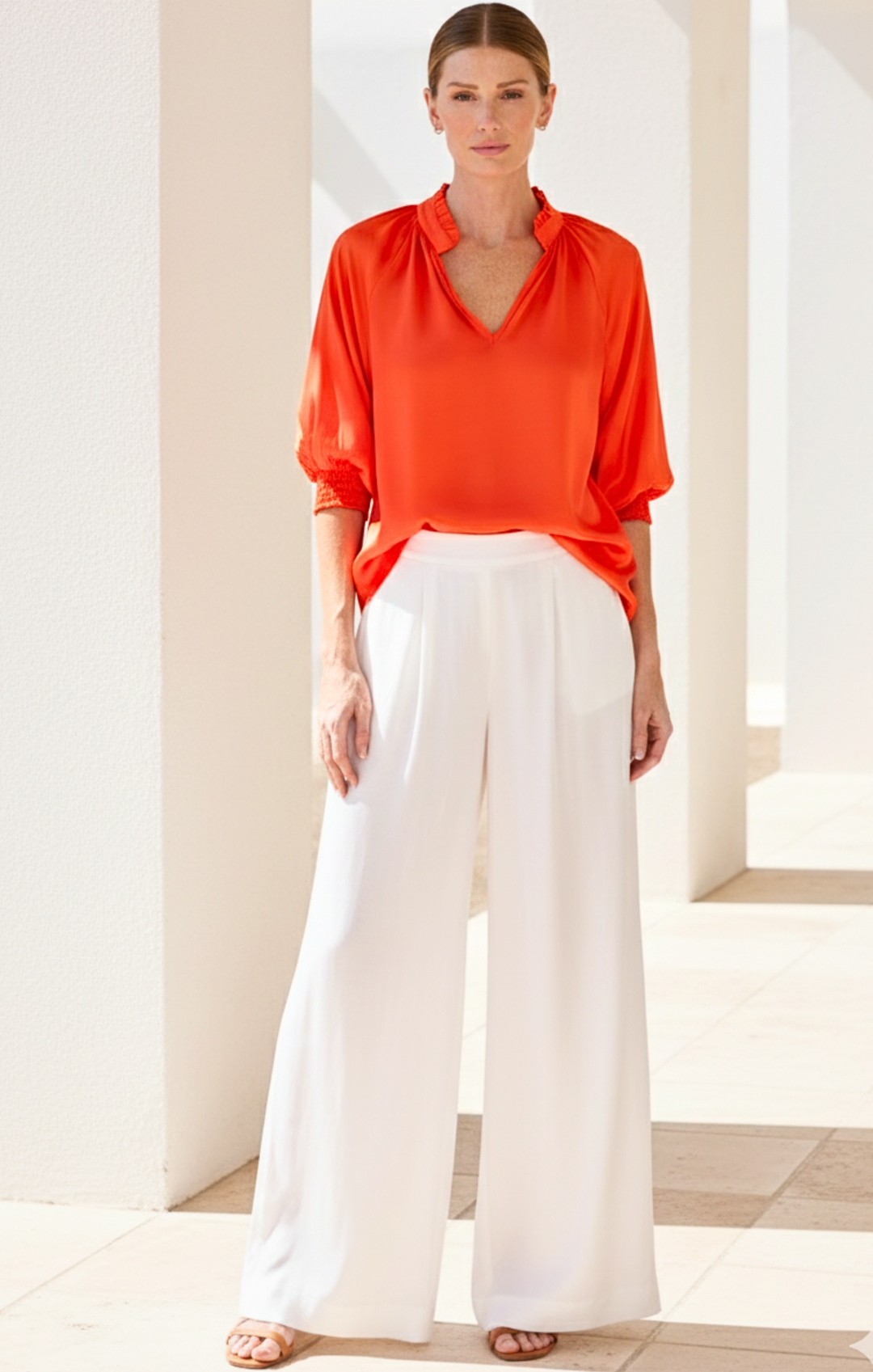 Andrea Satin V-Neck Blouse