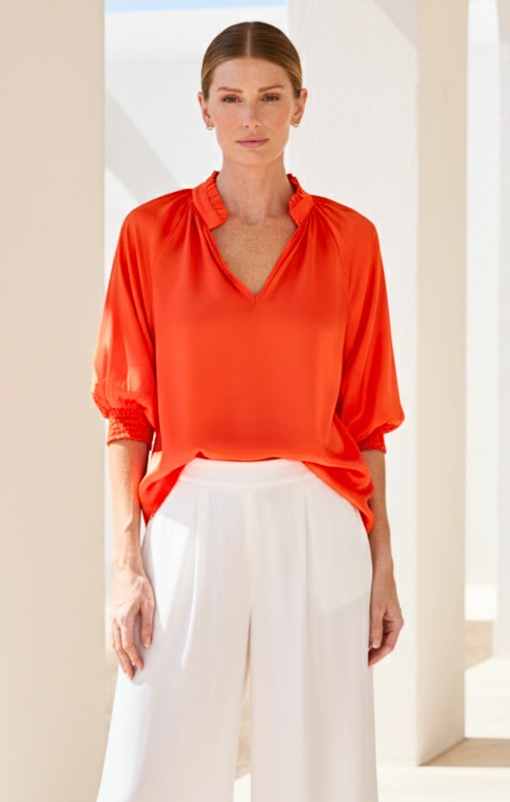 Andrea Satin V-Neck Blouse