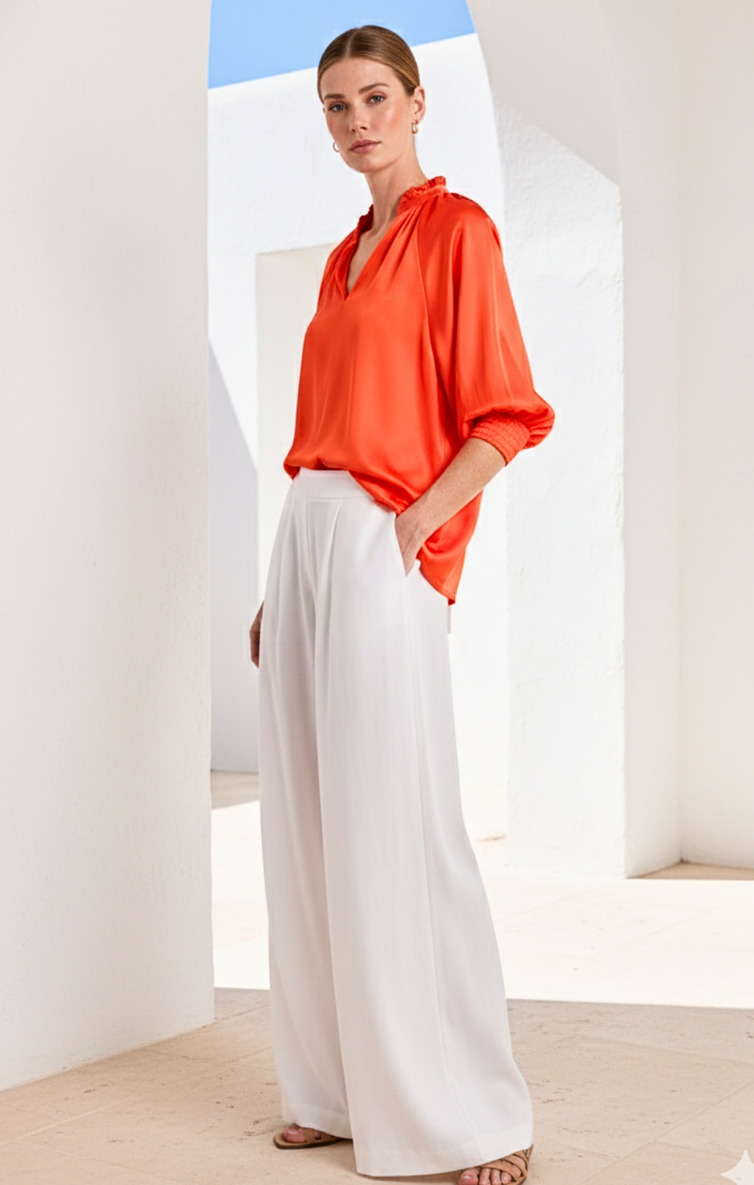 Andrea Satin V-Neck Blouse