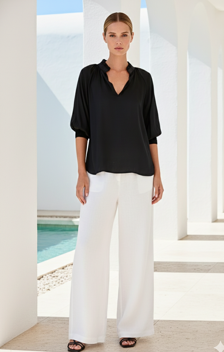 Andrea Satin V-Neck Blouse