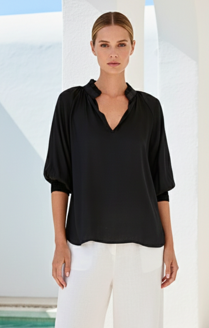 Andrea Satin V-Neck Blouse