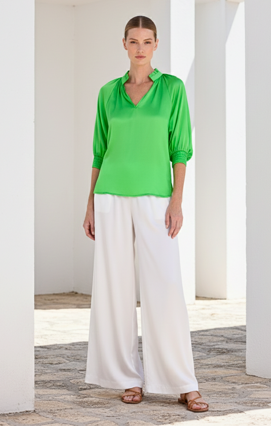 Andrea Satin V-Neck Blouse