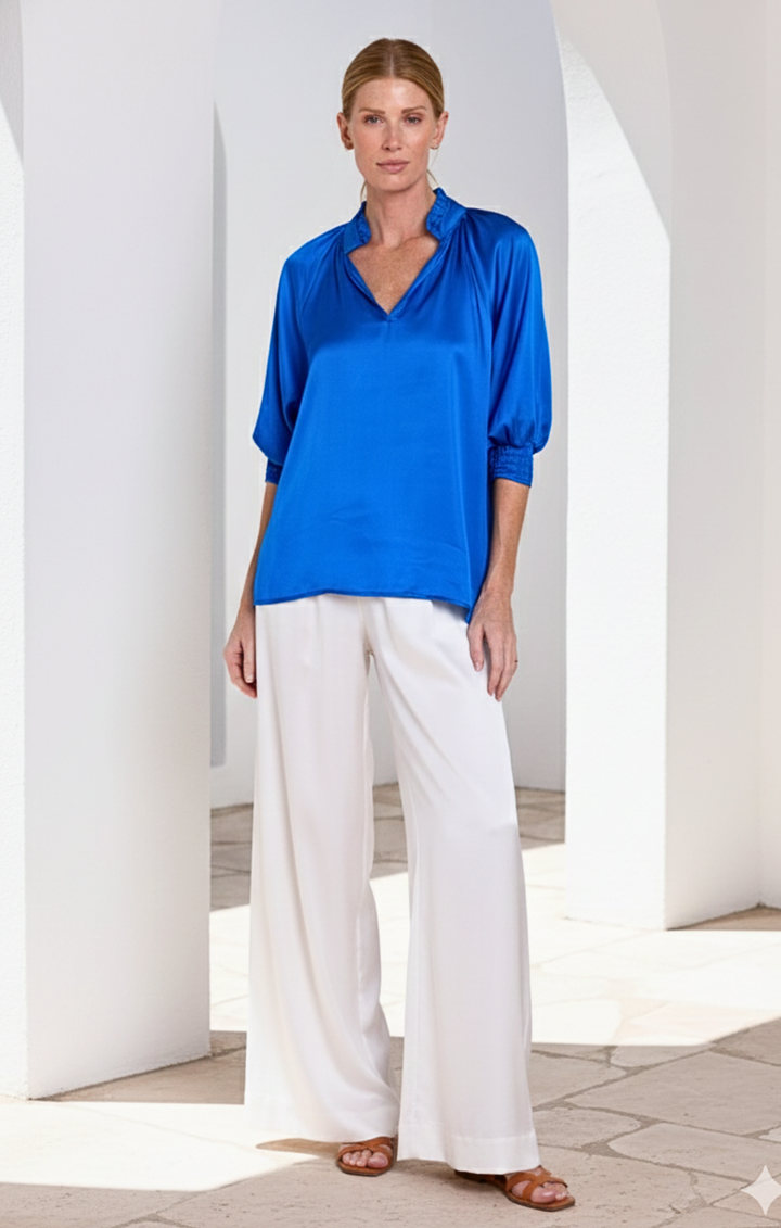 Andrea Satin V-Neck Blouse