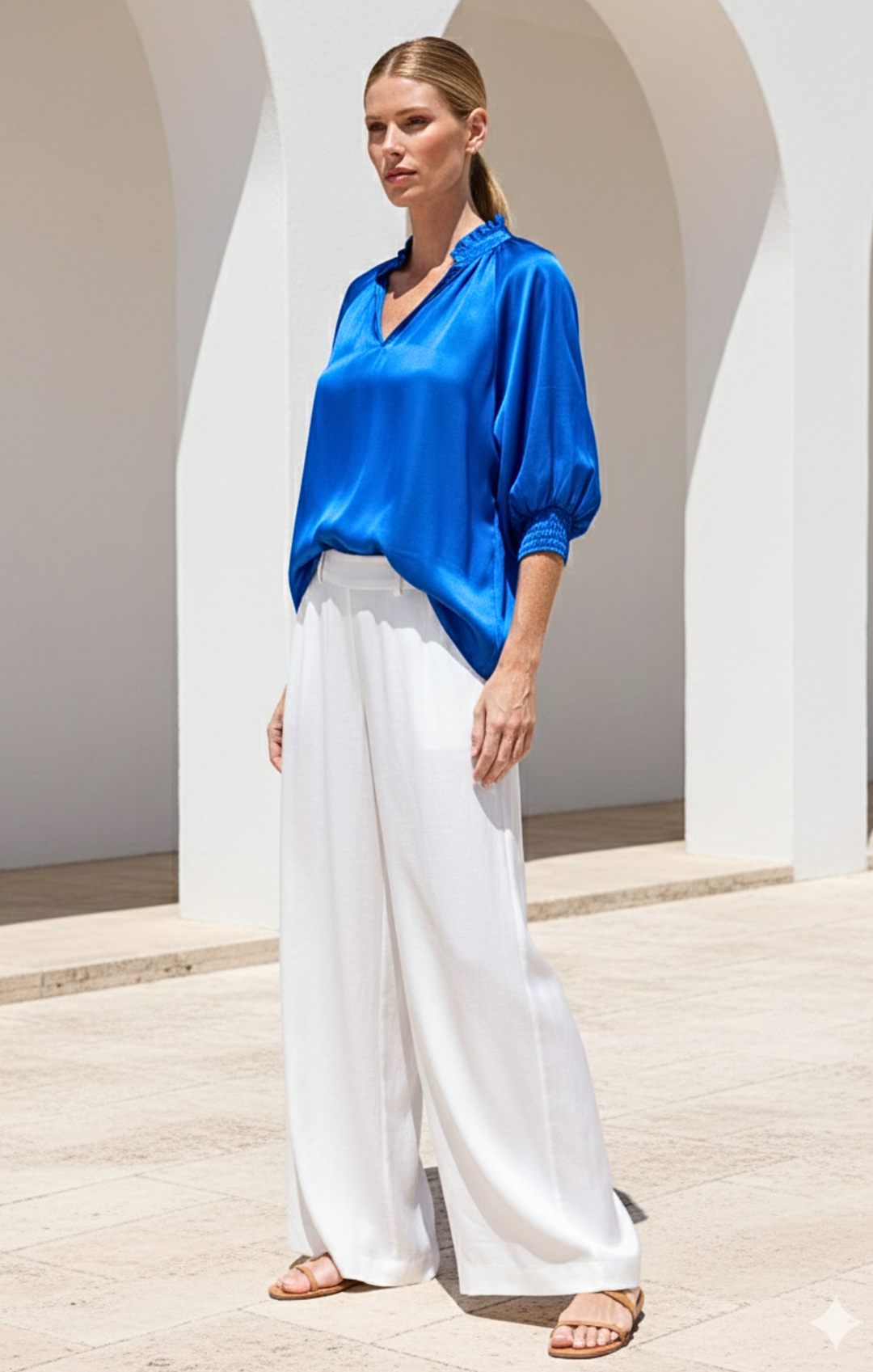 Andrea Satin V-Neck Blouse