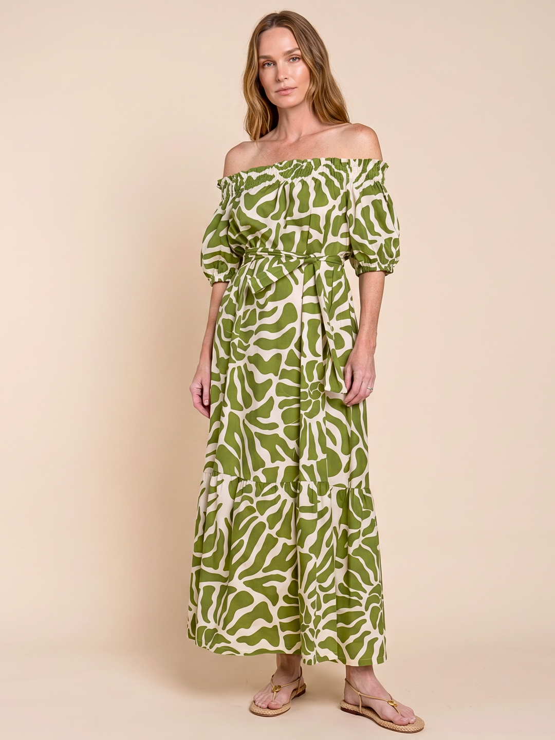 Aria Off-Shoulder Belted Maxi Dress
