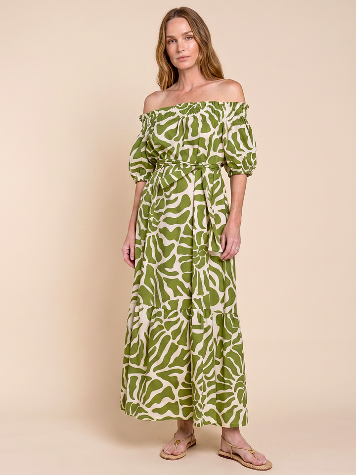 Aria Off-Shoulder Belted Maxi Dress