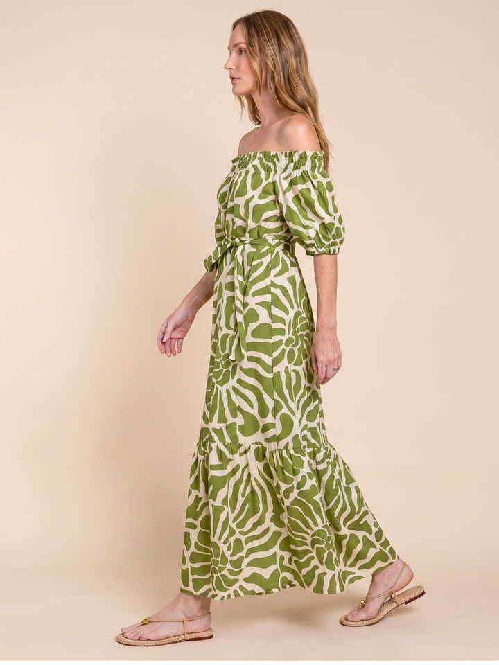 Aria Off-Shoulder Belted Maxi Dress
