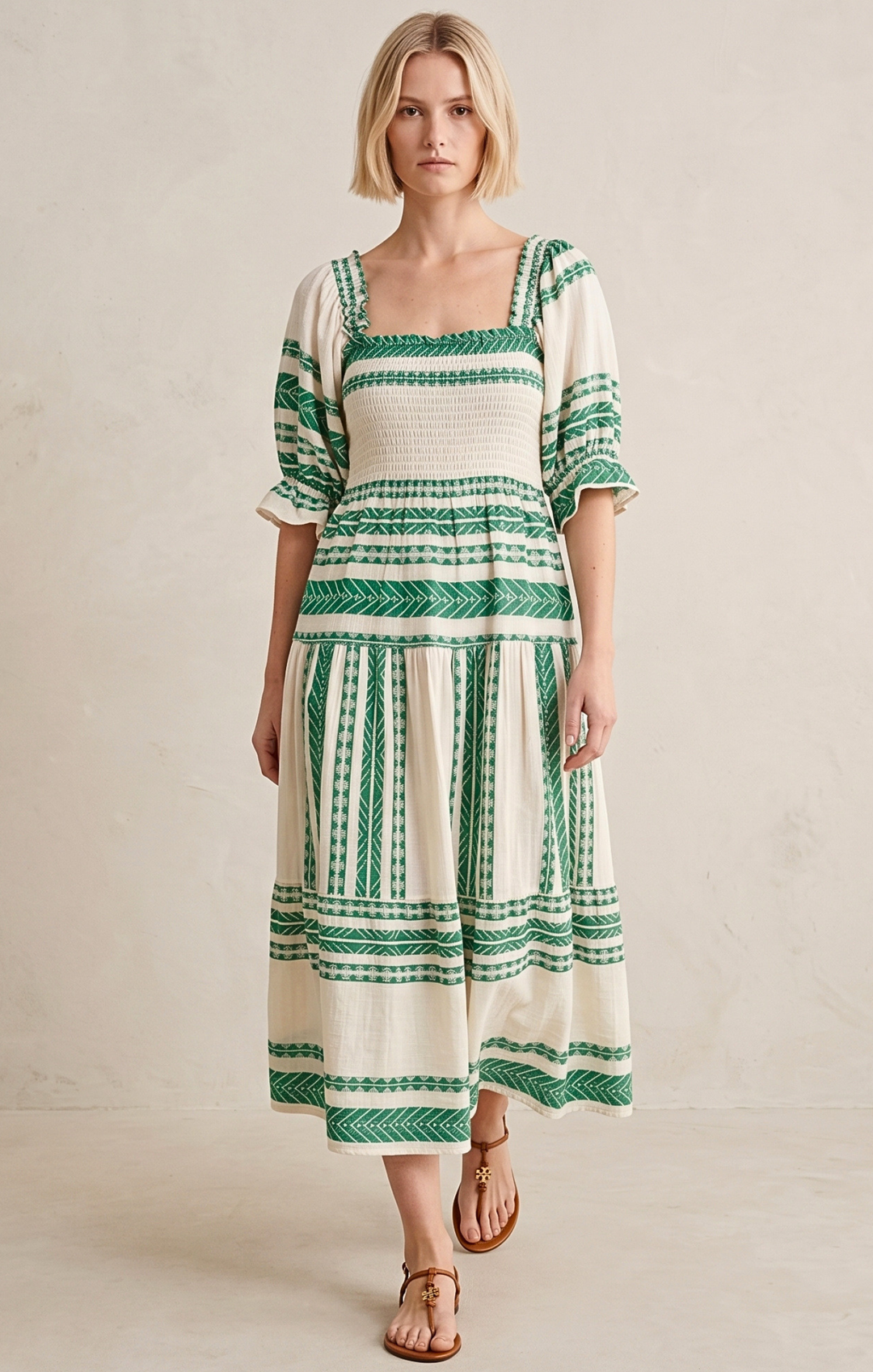 THE AZEL SMOCKED MIDI DRESS