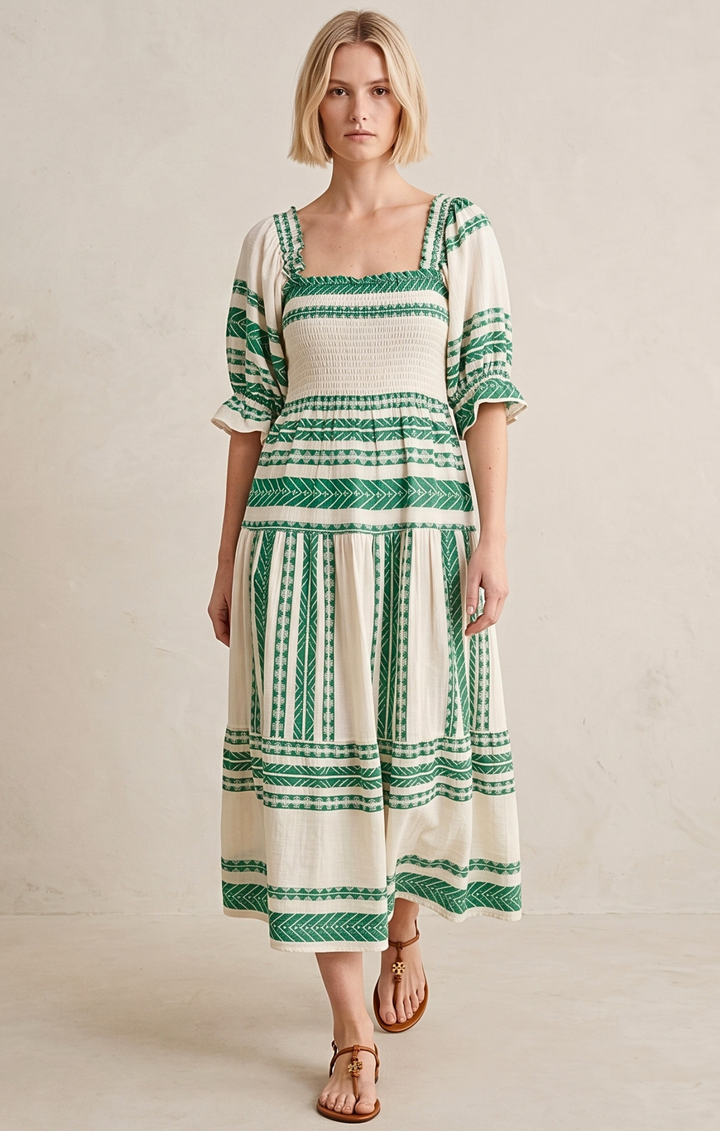 THE AZEL SMOCKED MIDI DRESS