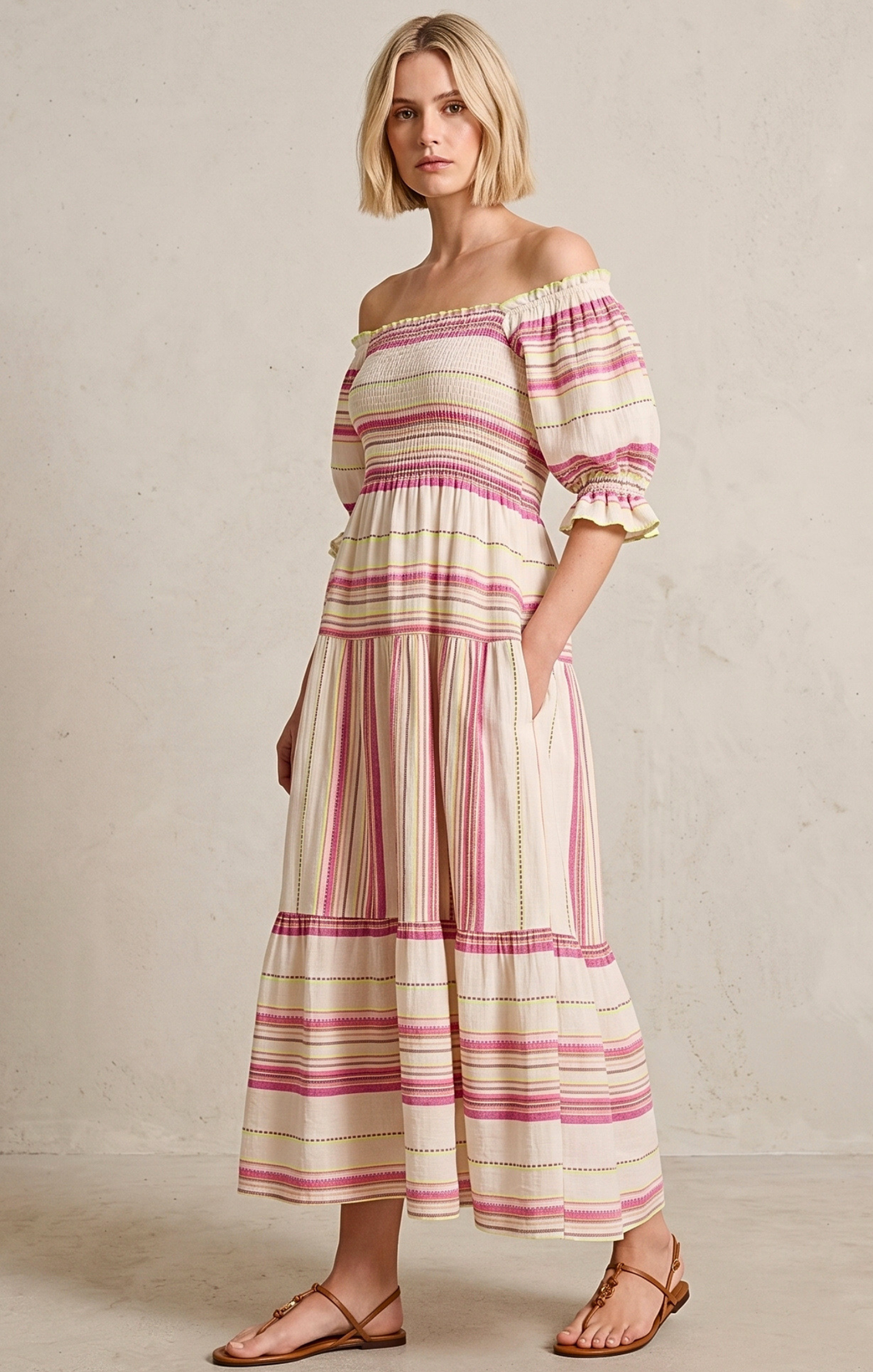 THE AZEL SMOCKED MIDI DRESS