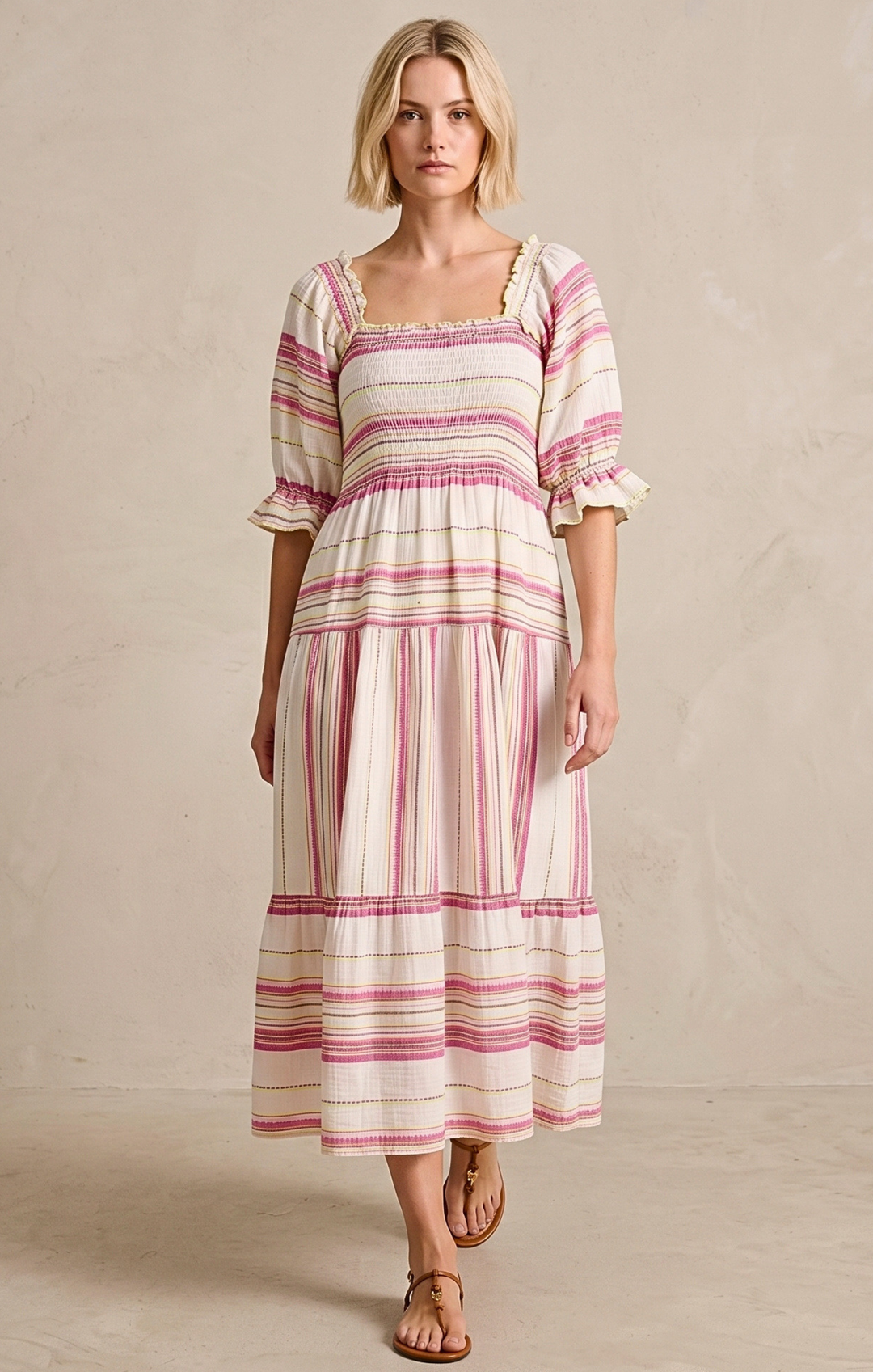 THE AZEL SMOCKED MIDI DRESS