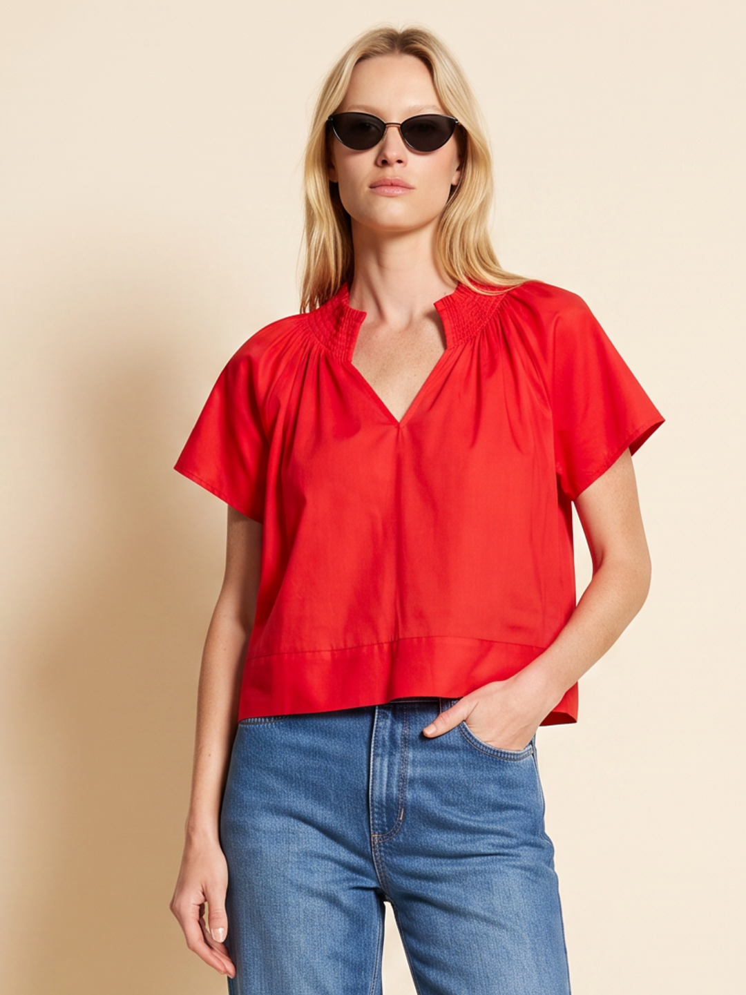 natalie cropped smocked neckline top