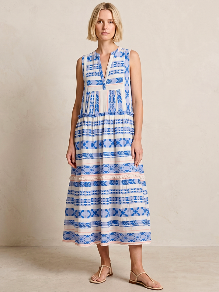 BALENCIA TIERED SLEEVELESS MAXI DRESS
