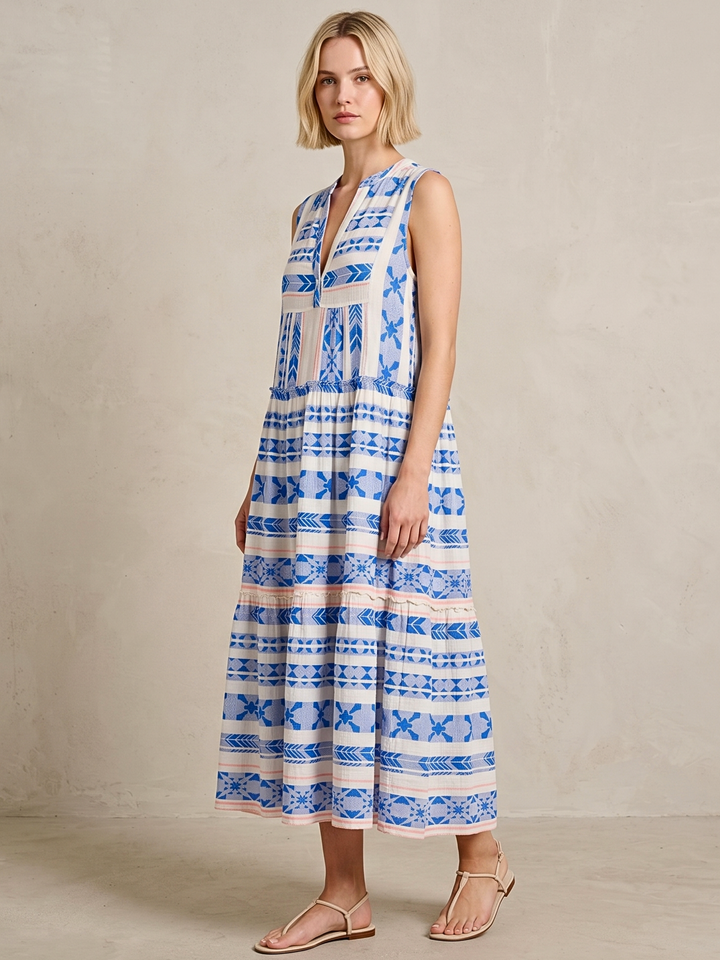 BALENCIA TIERED SLEEVELESS MAXI DRESS