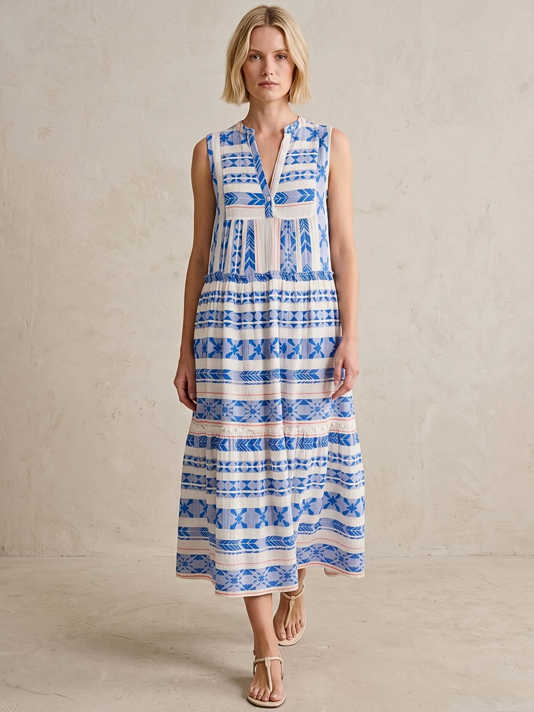 BALENCIA TIERED SLEEVELESS MAXI DRESS