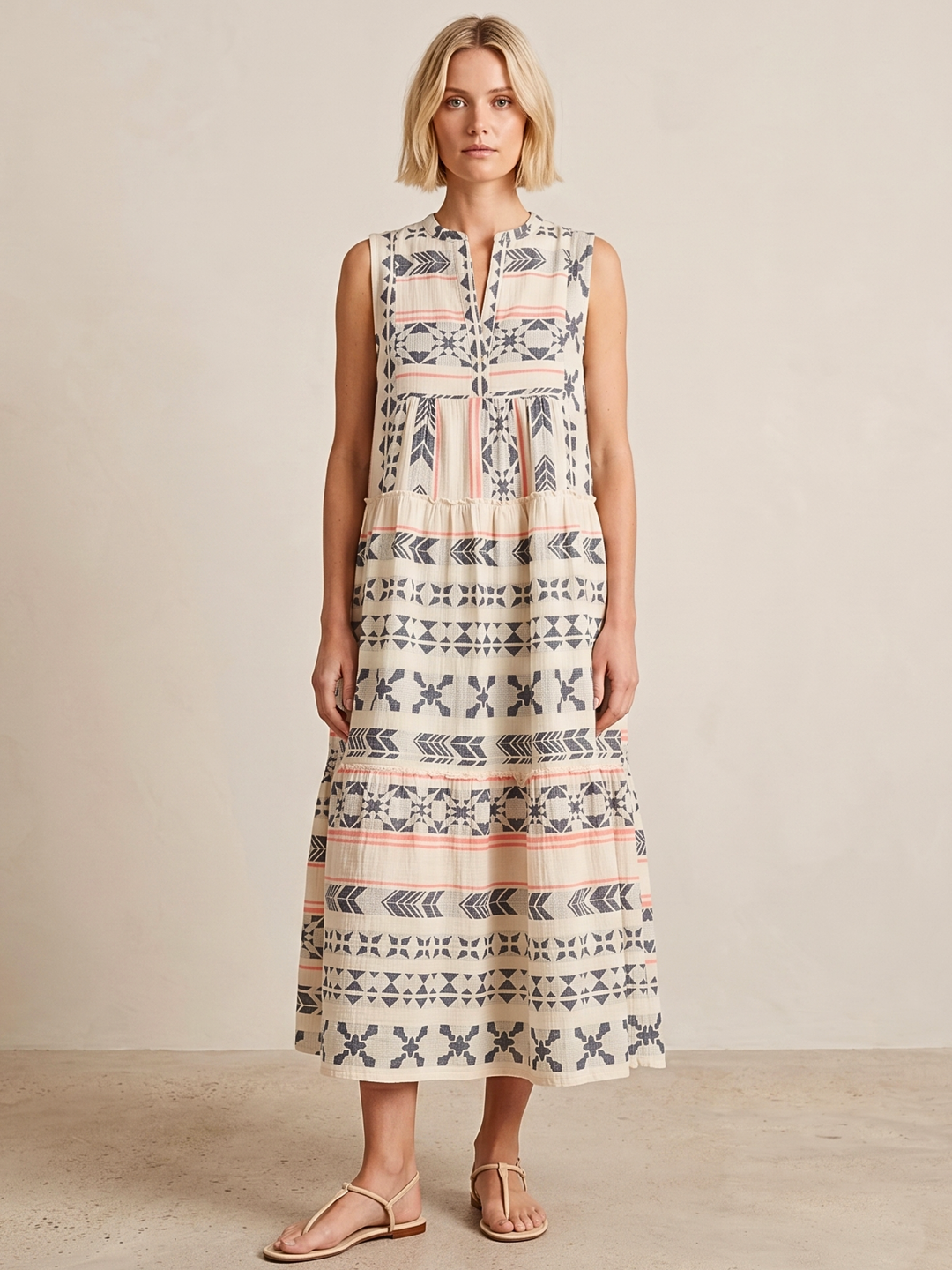 BALENCIA TIERED SLEEVELESS MAXI DRESS