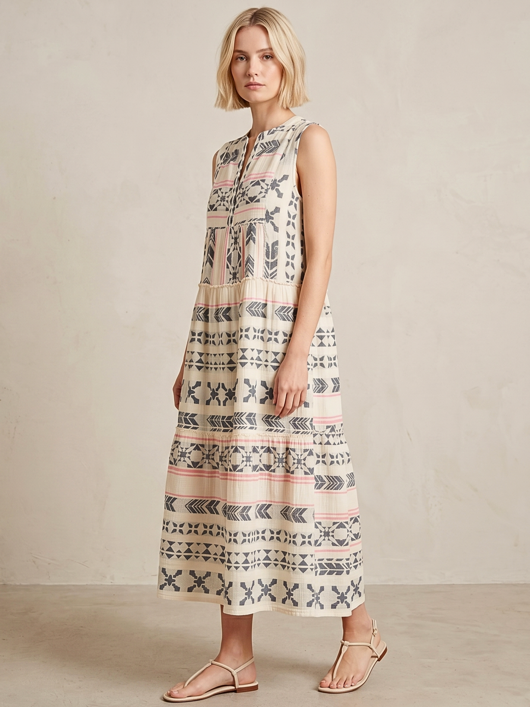 BALENCIA TIERED SLEEVELESS MAXI DRESS