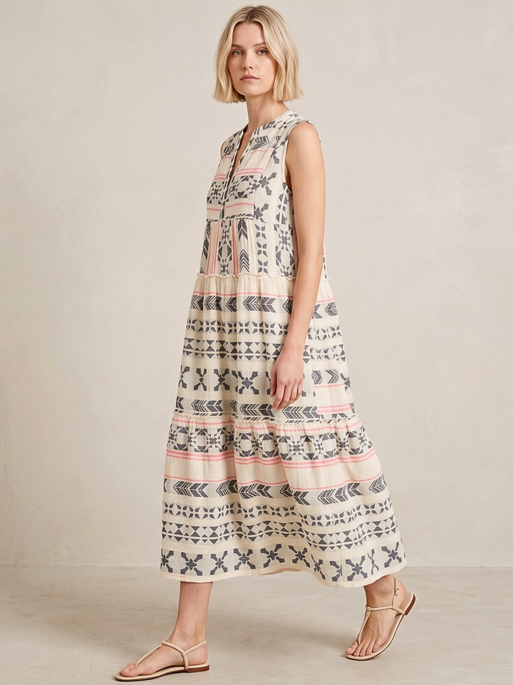 BALENCIA TIERED SLEEVELESS MAXI DRESS