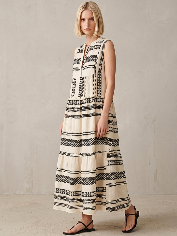 BALENCIA TIERED SLEEVELESS MAXI DRESS