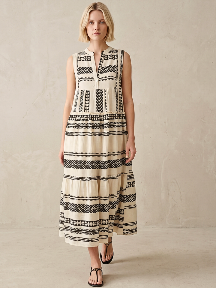 BALENCIA TIERED SLEEVELESS MAXI DRESS