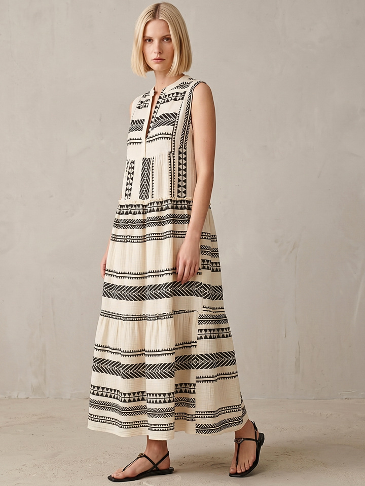 BALENCIA TIERED SLEEVELESS MAXI DRESS