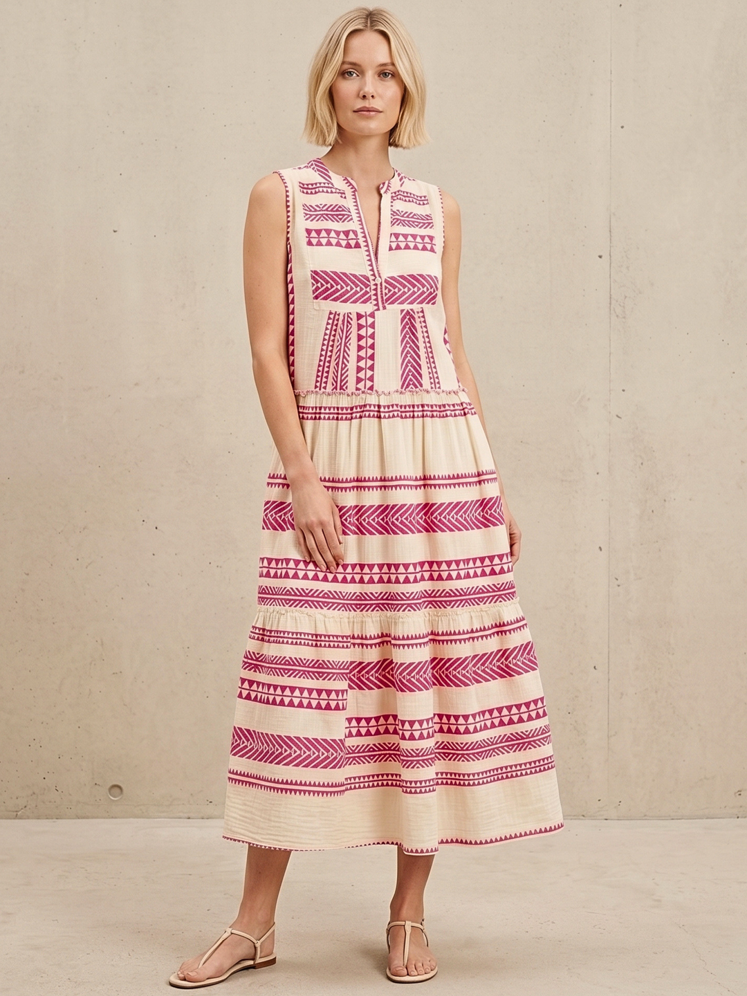 BALENCIA TIERED SLEEVELESS MAXI DRESS