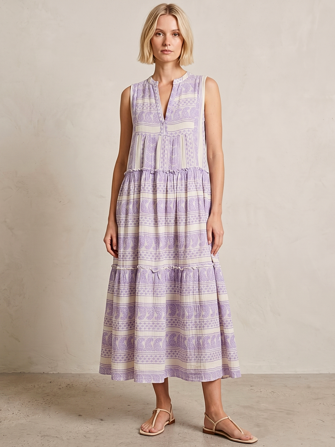 BALENCIA TIERED SLEEVELESS MAXI DRESS