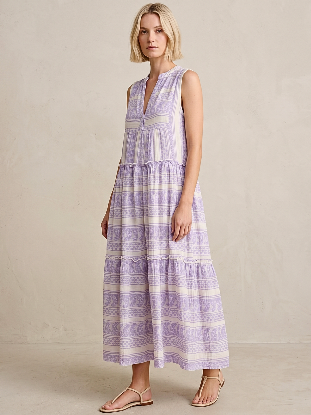 BALENCIA TIERED SLEEVELESS MAXI DRESS
