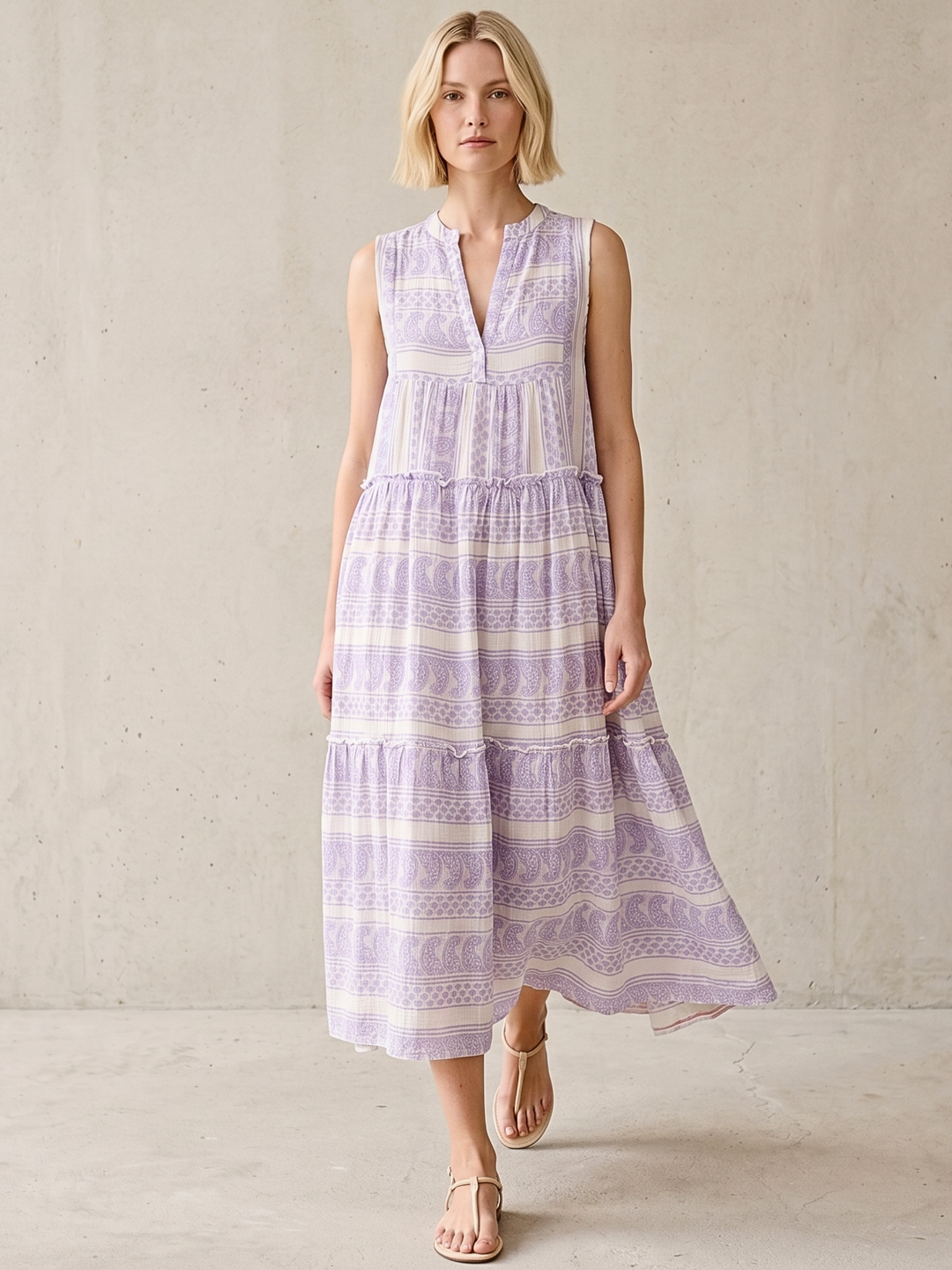 BALENCIA TIERED SLEEVELESS MAXI DRESS