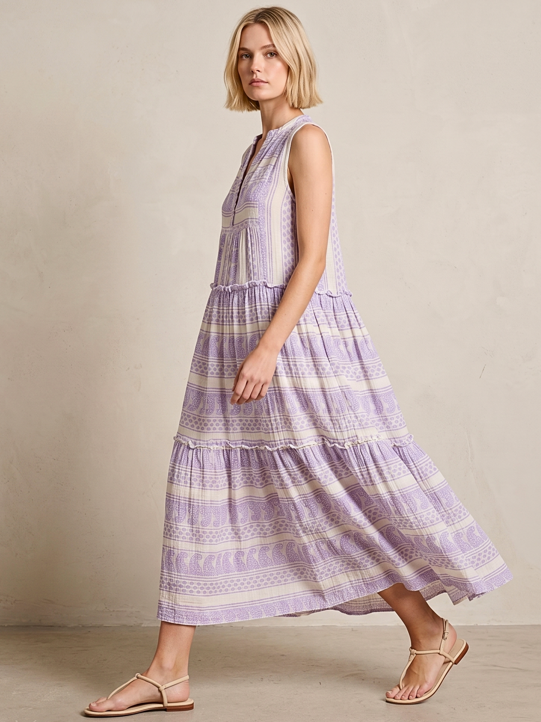 BALENCIA TIERED SLEEVELESS MAXI DRESS