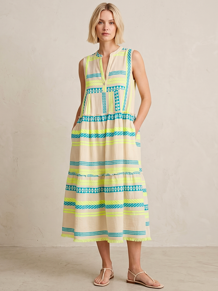 BALENCIA TIERED SLEEVELESS MAXI DRESS