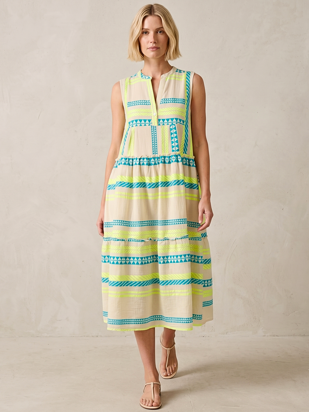 BALENCIA TIERED SLEEVELESS MAXI DRESS