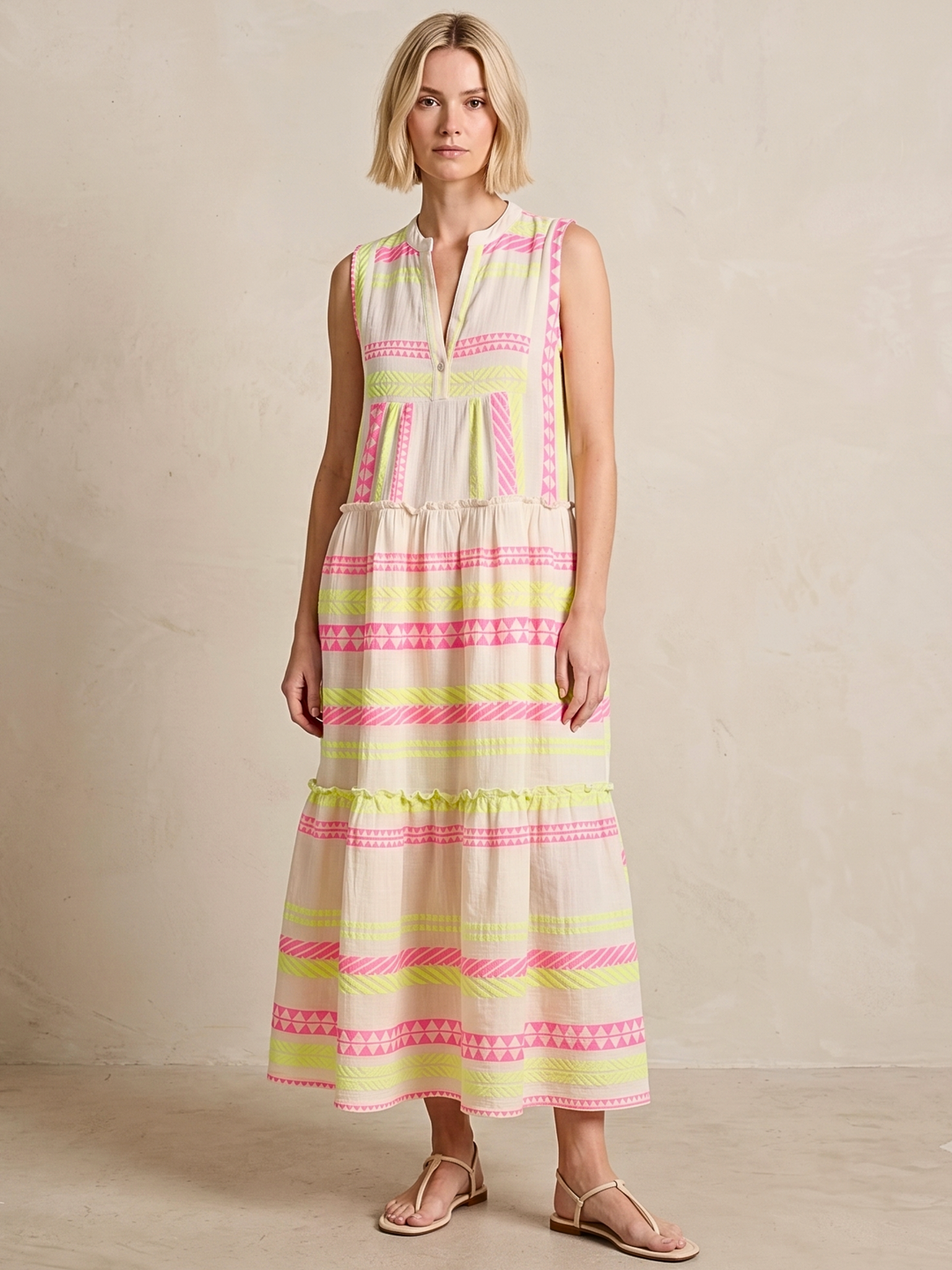 BALENCIA TIERED SLEEVELESS MAXI DRESS